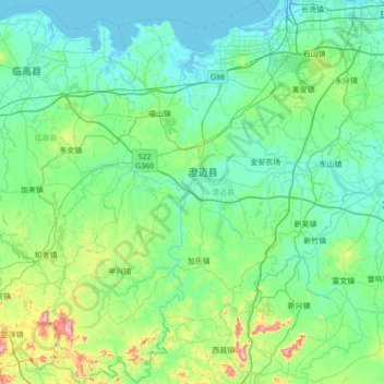 Mapa topográfico 澄迈县, altitude, relevo