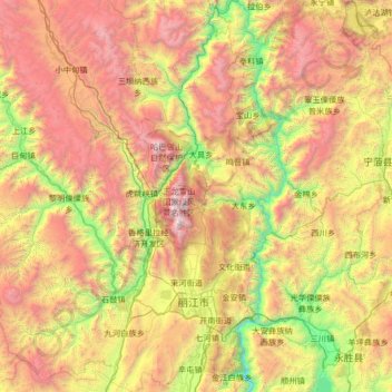 Mapa topográfico Yulong, altitude, relevo