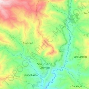 Mapa topográfico San José de Chimbo, altitude, relevo