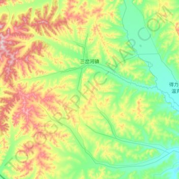 Mapa topográfico 三岔河镇, altitude, relevo