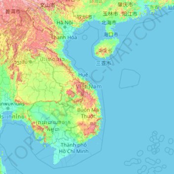 Mapa topográfico Vietname, altitude, relevo