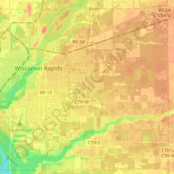 Mapa topográfico Town of Grand Rapids, altitude, relevo