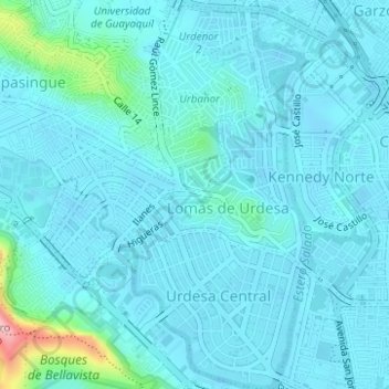 Mapa topográfico Urdesa, altitude, relevo