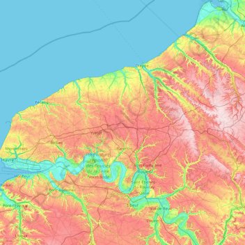 Mapa topográfico Sena-Marítimo, altitude, relevo