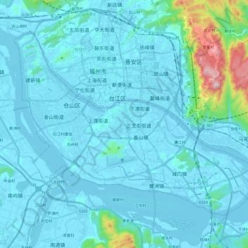 Mapa topográfico 仓山区, altitude, relevo