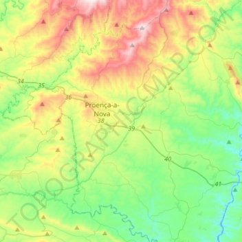 Mapa topográfico Proença a Nova e Peral, altitude, relevo