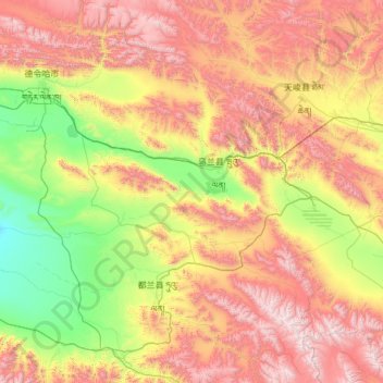 Mapa topográfico Ulan County, altitude, relevo