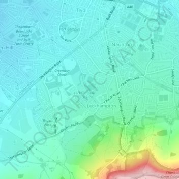 Mapa topográfico Leckhampton, altitude, relevo