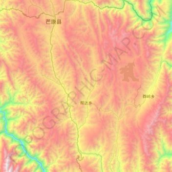 Mapa topográfico 帮达乡, altitude, relevo