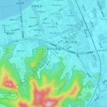 Mapa topográfico 真武山街道, altitude, relevo