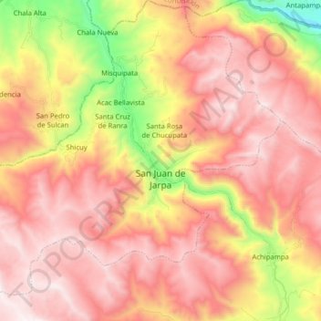 Mapa topográfico San Juan de Jarpa, altitude, relevo