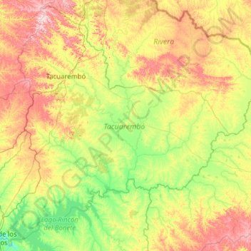 Mapa topográfico Tacuarembó, altitude, relevo