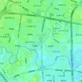 Mapa topográfico 光华街道, altitude, relevo
