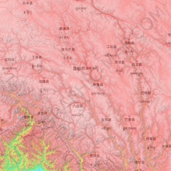Mapa topográfico Qamdo, altitude, relevo