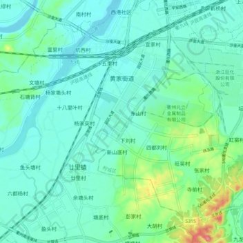 Mapa topográfico 黄家街道, altitude, relevo