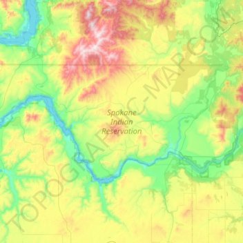 Mapa topográfico Spokane Indian Reservation, altitude, relevo