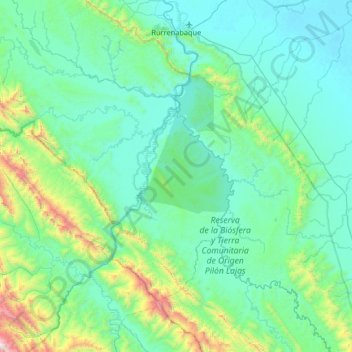 Mapa topográfico Rurrenabaque, altitude, relevo