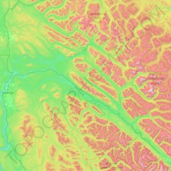 Mapa topográfico Area F (Willow River/Upper Fraser), altitude, relevo