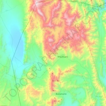 Mapa topográfico Miquihuana, altitude, relevo