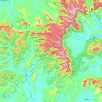 Mapa topográfico Border Ranges National Park, altitude, relevo