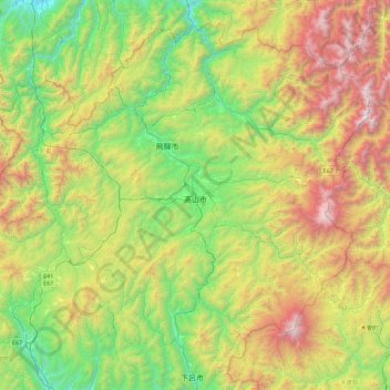 Mapa topográfico 高山市, altitude, relevo