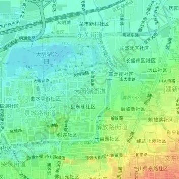 Mapa topográfico 大明湖街道, altitude, relevo