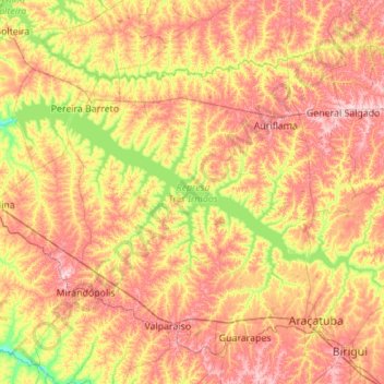 Mapa topográfico Represa Três Irmãos, altitude, relevo
