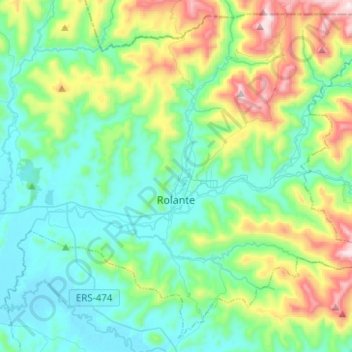 Mapa topográfico Rolante, altitude, relevo