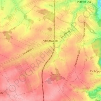 Mapa topográfico Altmittweida, altitude, relevo