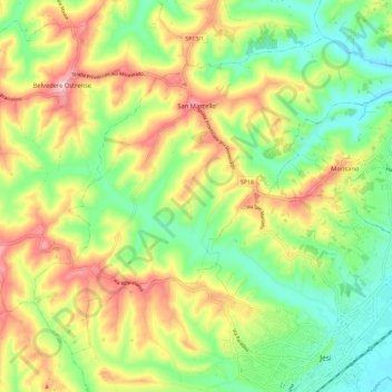 Mapa topográfico San Marcello, altitude, relevo