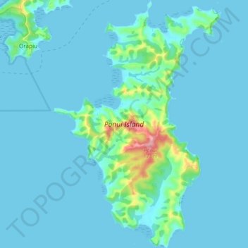 Mapa topográfico Ponui Island, altitude, relevo