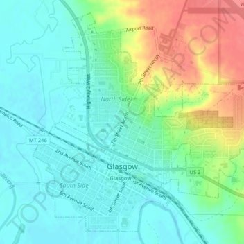 Mapa topográfico Glasgow, altitude, relevo