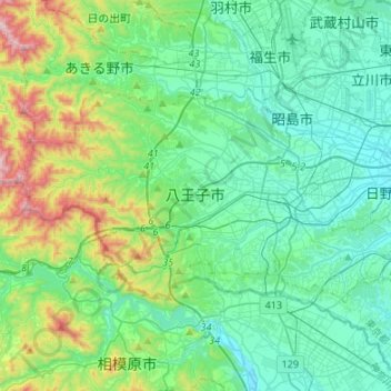 Mapa topográfico Hachioji, altitude, relevo