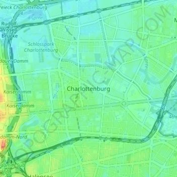 Mapa topográfico Charlottenburg, altitude, relevo