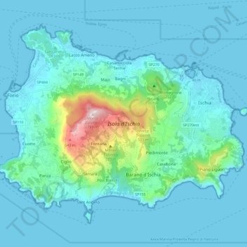 Mapa topográfico Ischia, altitude, relevo