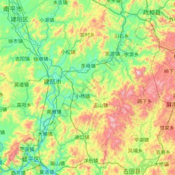 Mapa topográfico 建瓯市, altitude, relevo