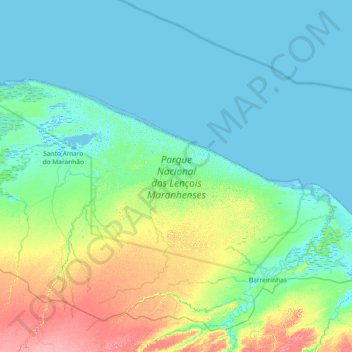 Mapa topográfico Parque Nacional dos Lençois Maranhenses, altitude, relevo