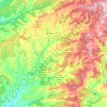 Mapa topográfico la Palma d'Ebre, altitude, relevo