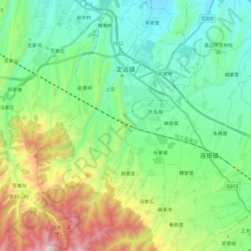 Mapa topográfico 定远镇, altitude, relevo