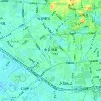 Mapa topográfico 金碧街道, altitude, relevo