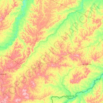 Mapa topográfico Senador Guiomard, altitude, relevo