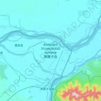 Mapa topográfico 黑瞎子岛, altitude, relevo