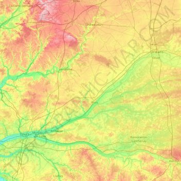 Mapa topográfico Loir-et-Cher, altitude, relevo