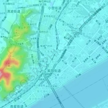 Mapa topográfico 紫阳街道, altitude, relevo