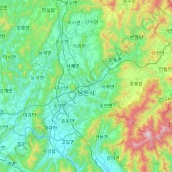Mapa topográfico Namwon-si, altitude, relevo
