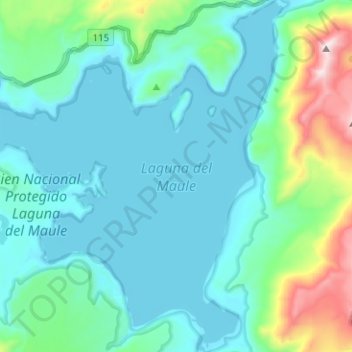 Mapa topográfico Laguna del Maule, altitude, relevo