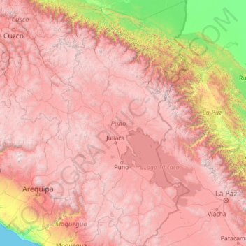 Mapa topográfico Puno, altitude, relevo