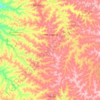 Mapa topográfico Santo Augusto, altitude, relevo