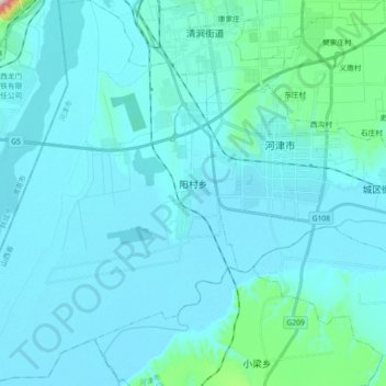 Mapa topográfico 阳村乡, altitude, relevo