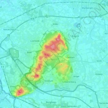 Mapa topográfico Bergh, altitude, relevo